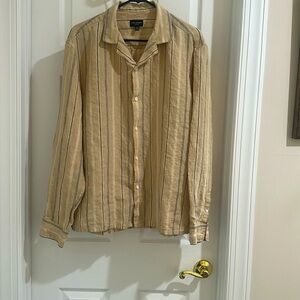Club Monaco Linen Stripes(grey)Off White/tan, XL  loose comfort